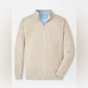 Peter Millar Stone Crown Comfort Quarter-Zip Sweater Pullover Tan Beige